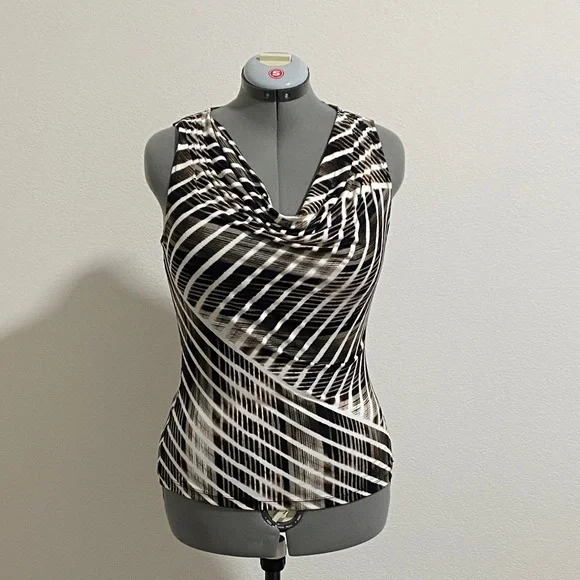 Calvin Klein Sleeveless Top Blouse Small Black White Taupe - Picture 1 of 5
